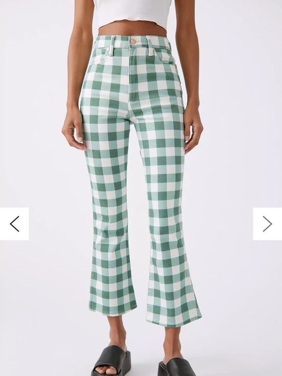 Wrangler Pants - Wrangler Green & White Gingham Cropped Flare Pants